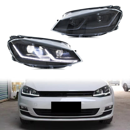 LED Headlights for Volkswagen VW Golf 7 Golf MK VII 2013-2017 TSI TDI Pair Blackout Front Lamps Assembly [Not Fit GTI GTE GTD]