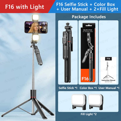 F16 Selfie Stick Tripod – 170cm Extendable with Bluetooth Remote & 360° Rotation