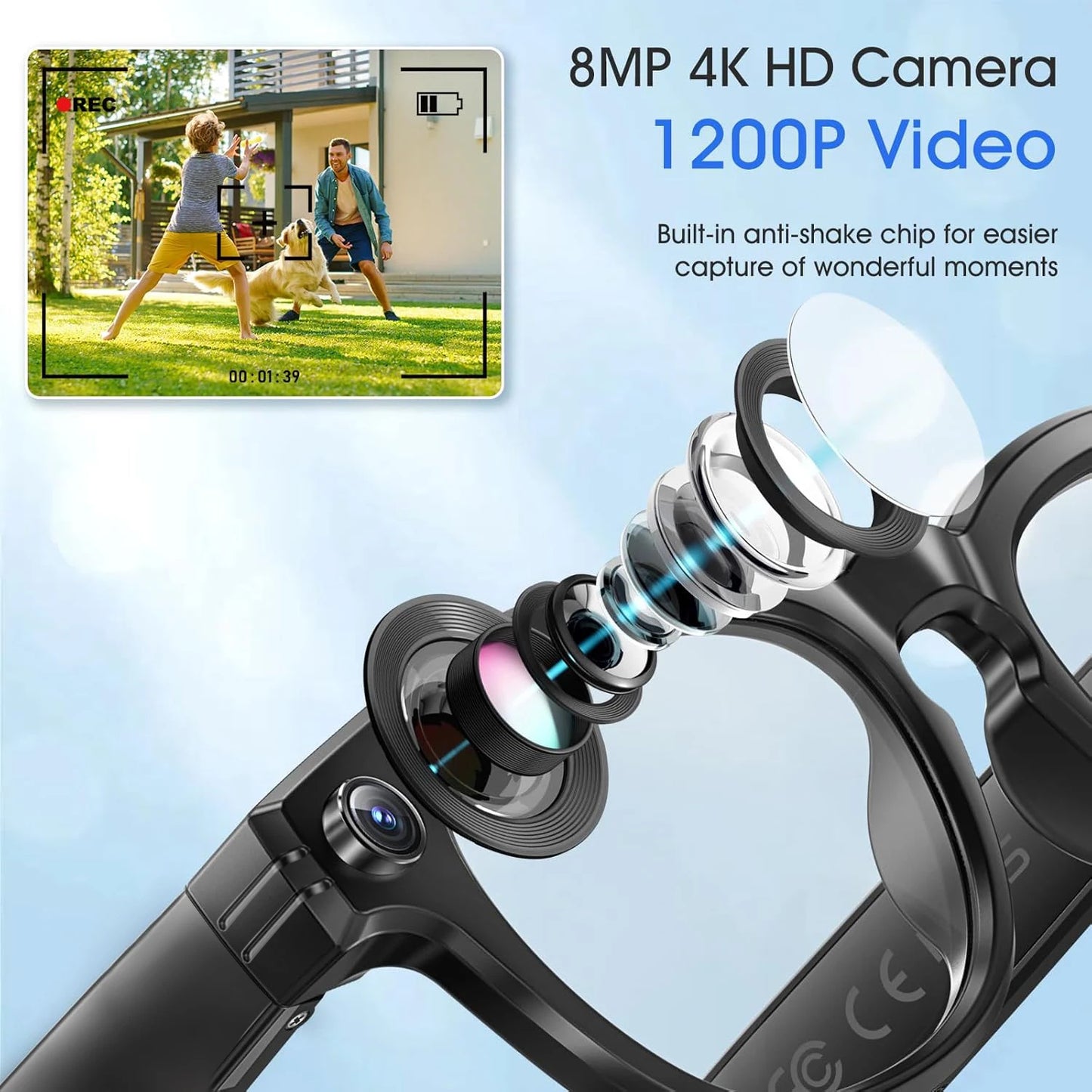 AI Smart Camera Glasses – Photo/Video Recording, Translation & Call Sunglasses (Waterproof)