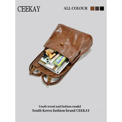 CEEKAY Korean Style Leather Women’s Backpack – Retro Travel & School Bag with Turn Lock Design