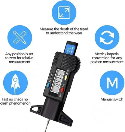 New Digital Depth Gauge Caliper Tread Depth Gauge LCD Tire Tread Gauge For Car Tire 0-25mm Measurer Tool Caliper Repair Tools
