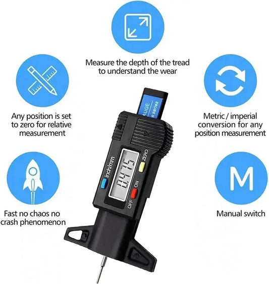 New Digital Depth Gauge Caliper Tread Depth Gauge LCD Tire Tread Gauge For Car Tire 0-25mm Measurer Tool Caliper Repair Tools