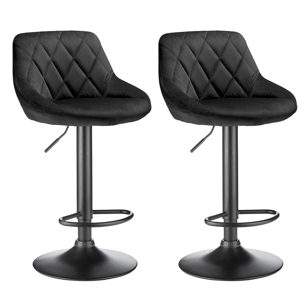 Set of 2 Swivel Velvet Bar Stools – Height Adjustable Chairs with Backrest