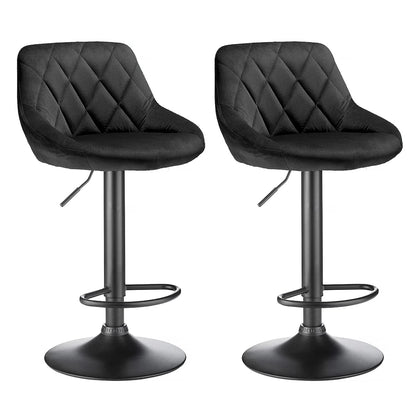 Set of 2 Swivel Velvet Bar Stools – Height Adjustable Chairs with Backrest