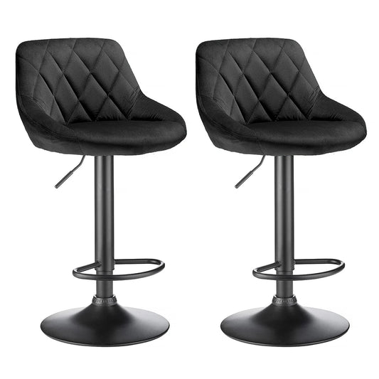 Set of 2 Swivel Velvet Bar Stools – Height Adjustable Chairs with Backrest