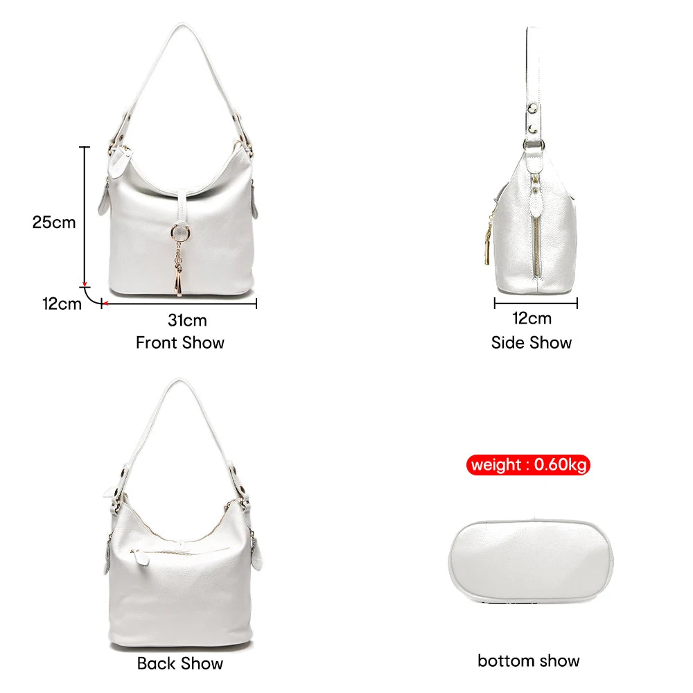 Zency Genuine Leather Women’s Hobo Bag – Elegant Medium Shoulder Handbag with Ring Detail