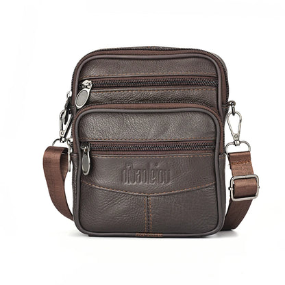 Men’s Genuine Leather Crossbody Bag – Retro Business Messenger Bag with Zipper Pockets