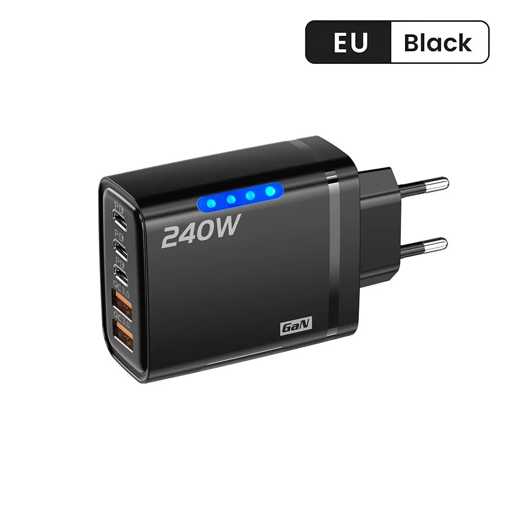 240W GaN USB-C Charger 5-in-1 – Fast Charging Power Adapter (EU/US Plug)