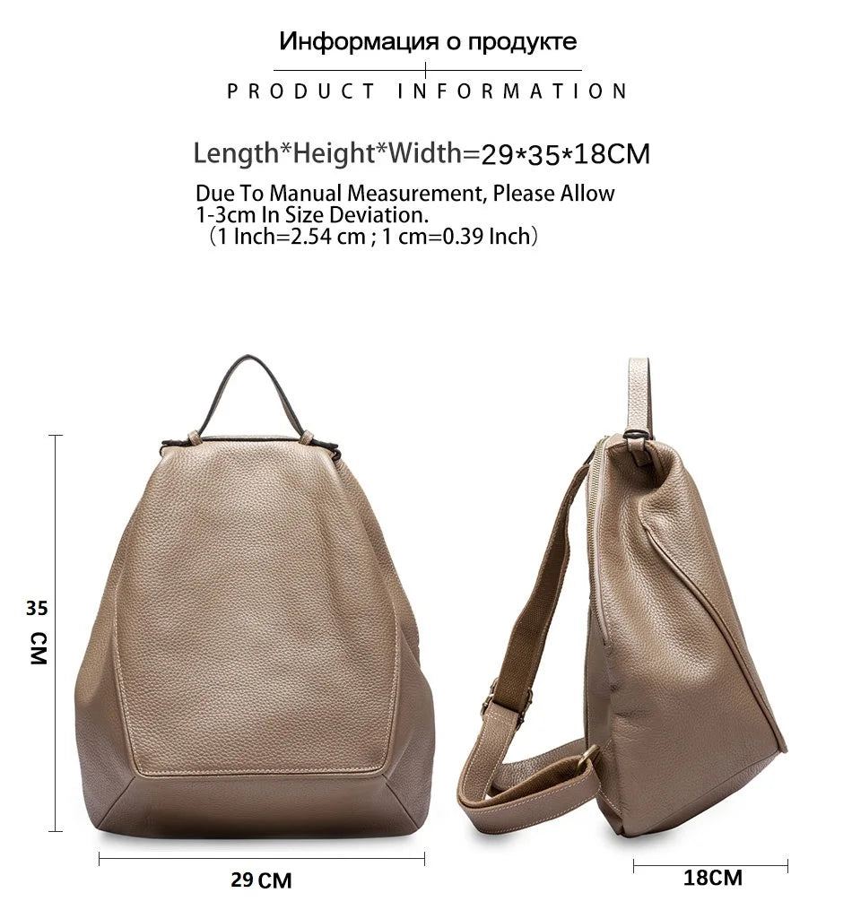 Zency Classic Genuine Leather Women’s Backpack – Khaki Roomy Satchel with A4 & iPad Storage