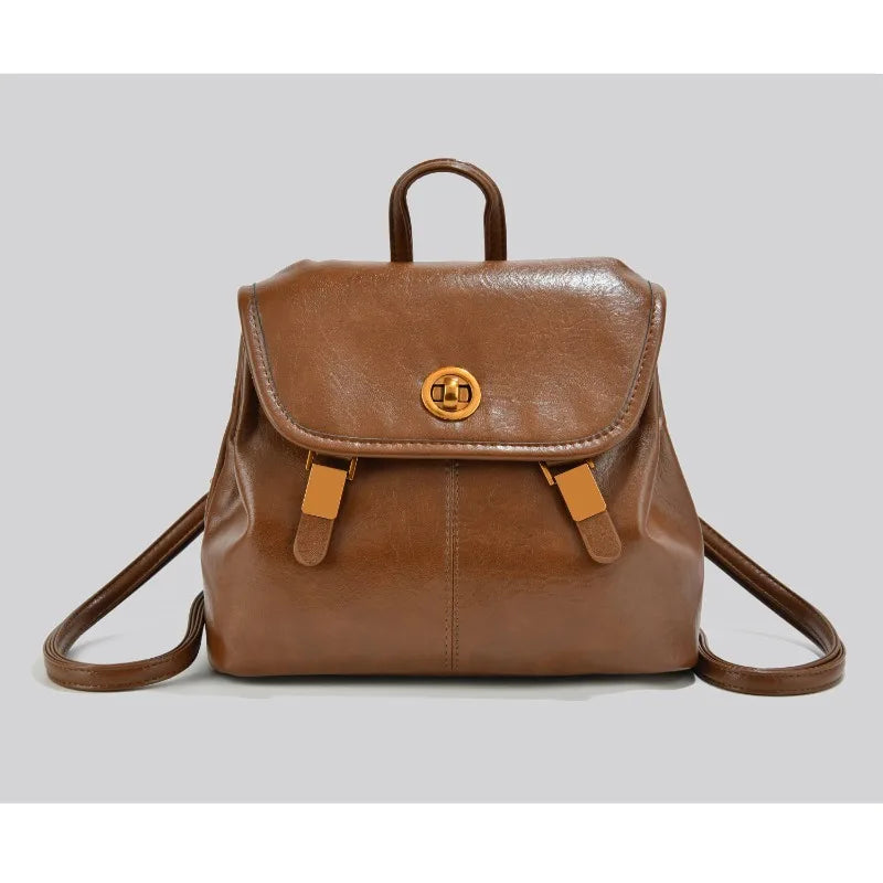 CEEKAY Korean Style Leather Women’s Backpack – Retro Travel & School Bag with Turn Lock Design