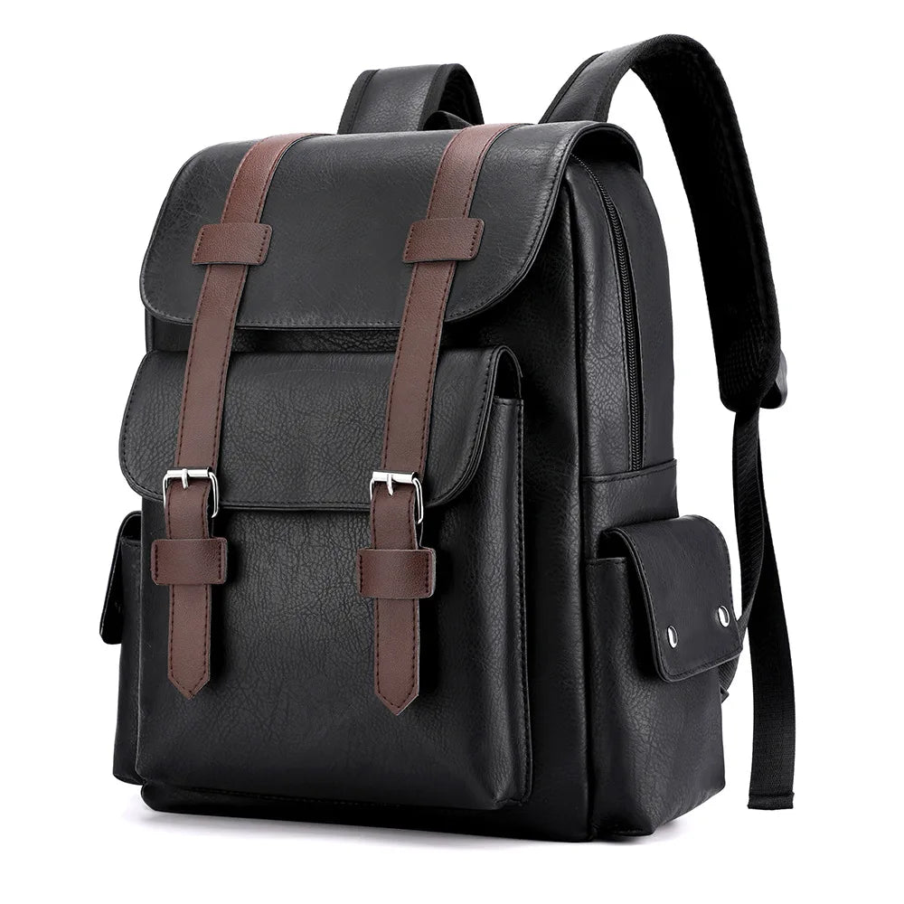 Large Capacity PU Leather Backpack Casual Business Computer Bag Travel Student Bookbag Outdoor Trip Backpack Men's City Simpl...