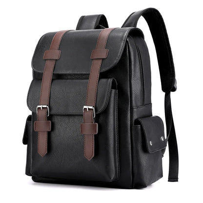 Large Capacity PU Leather Backpack Casual Business Computer Bag Travel Student Bookbag Outdoor Trip Backpack Men's City Simpl...