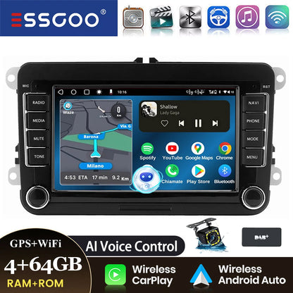 ESSGOO 7" Android14 Carplay Car Stereo GPS NAV RDS FM BT for VW Golf 5 6 Passat Polo 6R Touran Tiguan Caddy EOS Jetta Seat Skoda