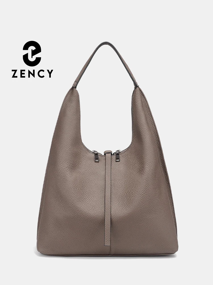 Zency Genuine Leather Hobo Bag – Large Capacity Cowhide Shoulder Tote for Women