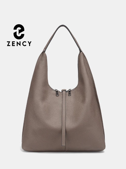 Zency Genuine Leather Hobo Bag – Large Capacity Cowhide Shoulder Tote for Women