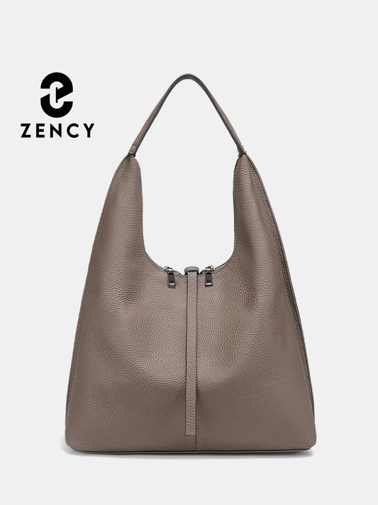 Zency Genuine Leather Hobo Bag – Large Capacity Cowhide Shoulder Tote for Women