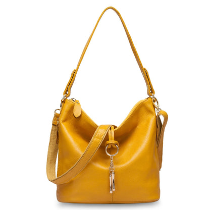 Zency Genuine Leather Women’s Hobo Bag – Elegant Medium Shoulder Handbag with Ring Detail