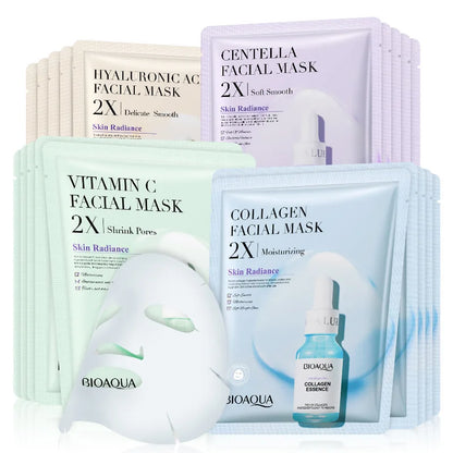 BIOAQUA Centella Collagen Face Mask (20pcs) – Hydrating & Refreshing Sheet Masks with Hyaluronic Acid