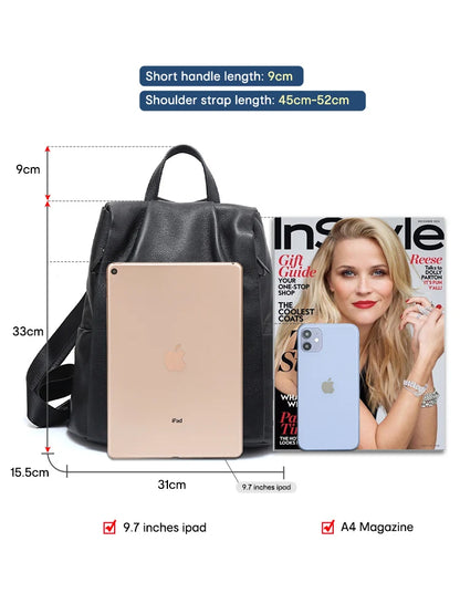 Zency Anti-Theft Genuine Leather Women’s Laptop Backpack