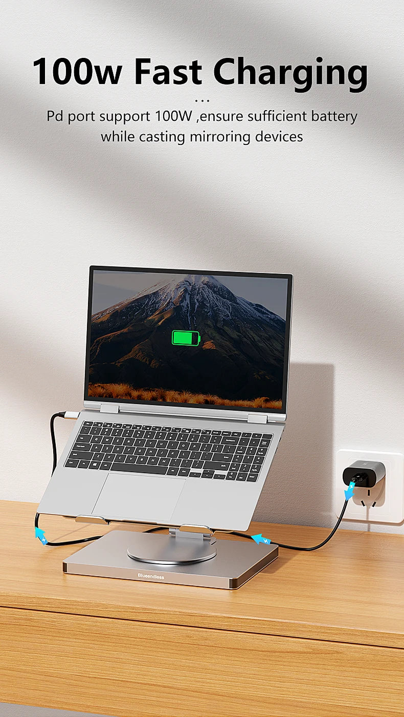 Blueendless 10-in-1 USB-C Hub & iPad Holder – 4K 60Hz Docking Station with 100W PD Charging