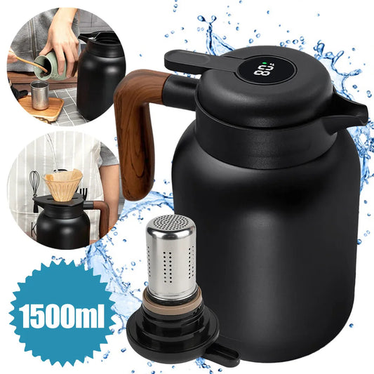 1pc 1500ml Thermos Pot with Intelligent Temperature Display Can Be Drunk on The Way To Work, in The Office or On The Road.