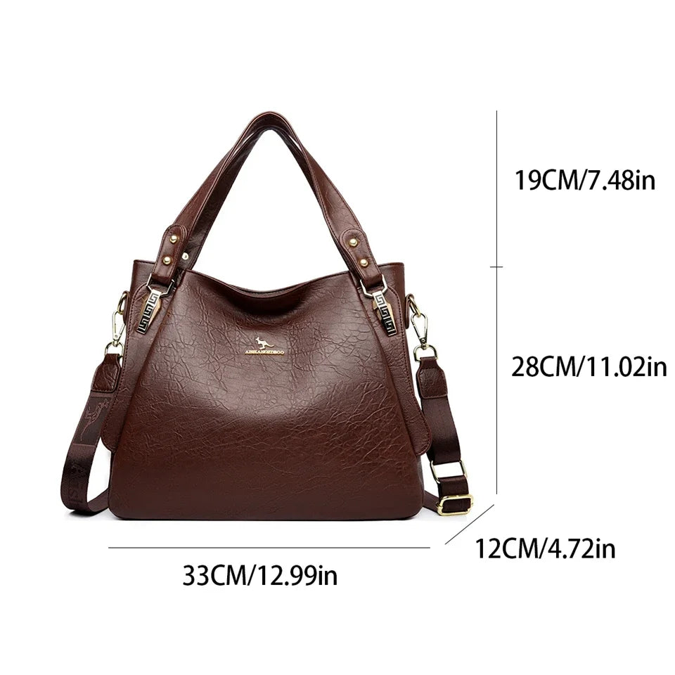Genuine Soft Leather Women’s Handbag – Large Capacity Top Handle Shoulder & Crossbody Bag