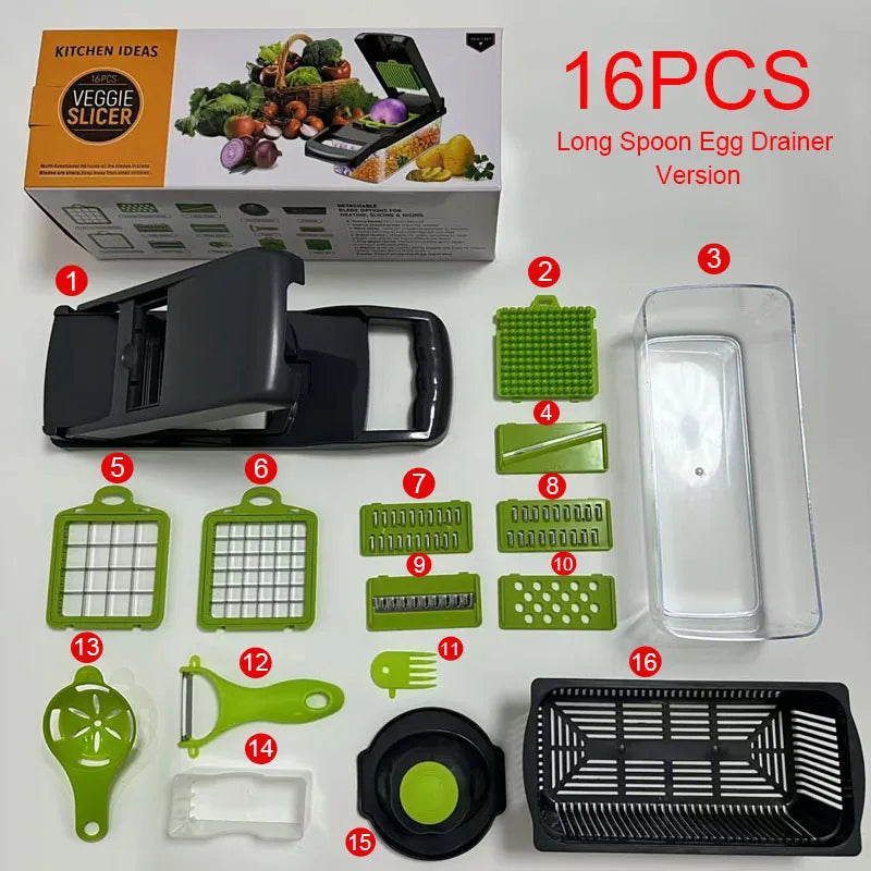 16-in-1 Vegetable Chopper & Slicer – Multifunction Food Cutter with Grater & Egg Separator