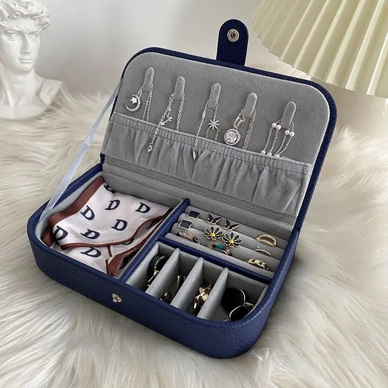 Portable Jewelry Box – Travel Organizer Case with Soft Chenille Interior