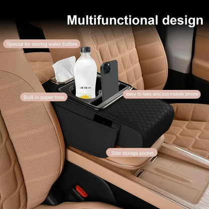 Car Armrest Cushion with 2 Cup Holders – Center Console Heightening Pad (All Seasons)