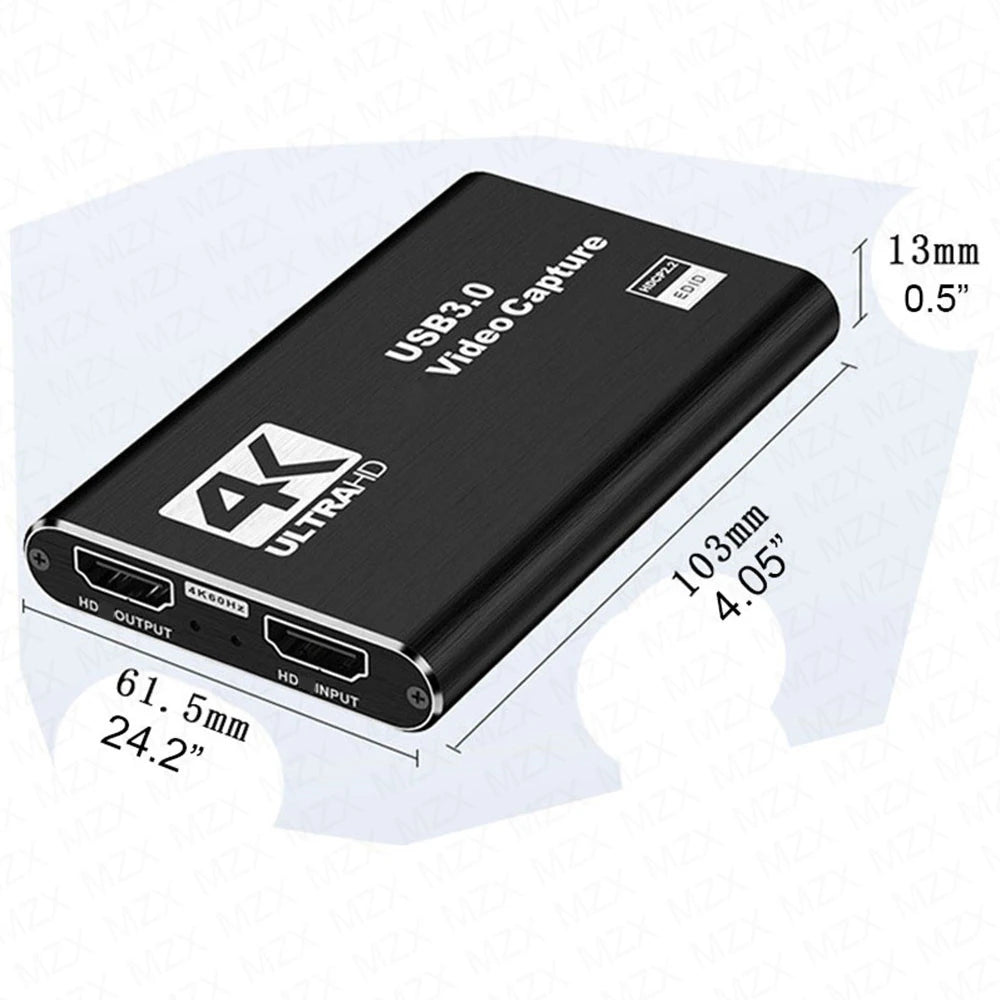 MZX Video Capture Card Box 4K HDMI-Compatible 60Hz 30Hz USB 3.0 1080P 60fps 30fps Live Recorder Grabber Capturer Game Audio Mic