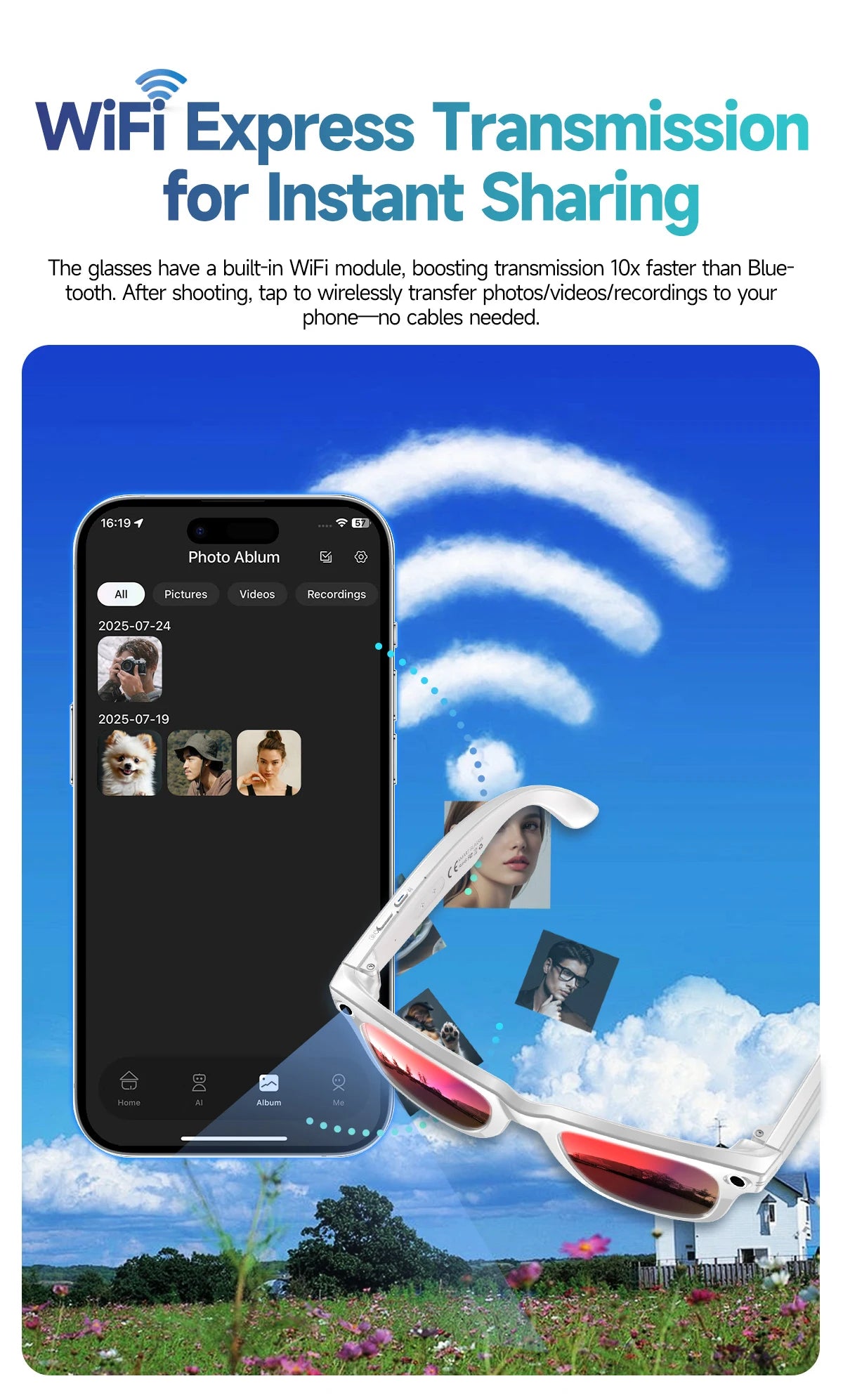 AI Smart Camera Glasses – Photo/Video Recording, Translation & Call Sunglasses (Waterproof)