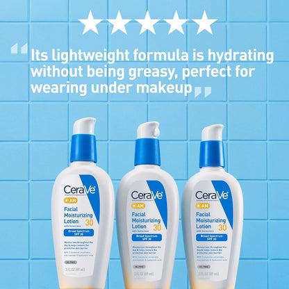 CeraVe AM Facial Moisturizing Lotion SPF 30, Oil-Free, with Hyaluronic Acid, Niacinamide & Ceramides, 3oz