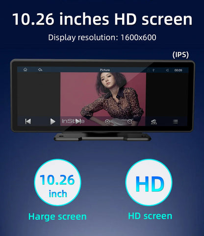 BQCC 10.26” Wireless CarPlay Screen – Portable Car Display with Rear Camera & Android Auto