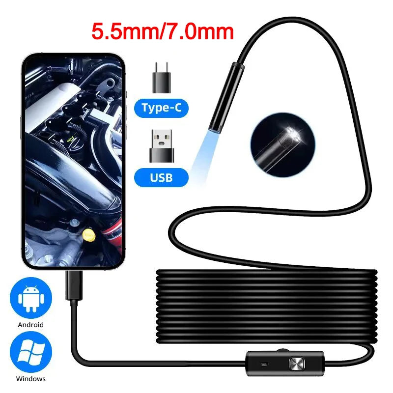 Type-C Endoscope Camera 5.5/7.0mm – Waterproof Inspection Borescope with LED for Android & PC