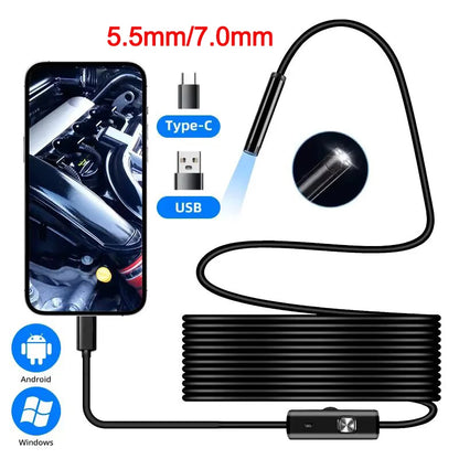 Type-C Endoscope Camera 5.5/7.0mm – Waterproof Inspection Borescope with LED for Android & PC
