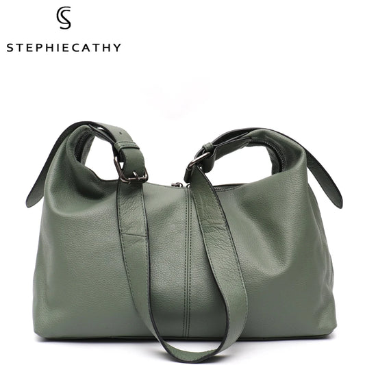 Luxury Cowhide Leather Crossbody Bag – Large Casual Hobo Shoulder Bag with Wide Strap