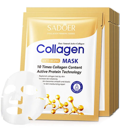 10PCS Collagen Face Mask – Anti-Aging Moisturizing & Brightening Sheet Mask Set