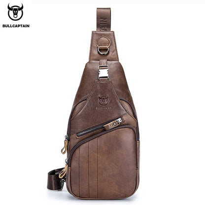 BULLCAPTAIN Genuine Leather Men’s Chest Bag – Large Capacity Casual Crossbody Sling Bag