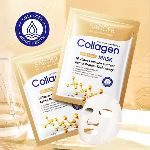 10PCS Collagen Face Mask – Anti-Aging Moisturizing & Brightening Sheet Mask Set