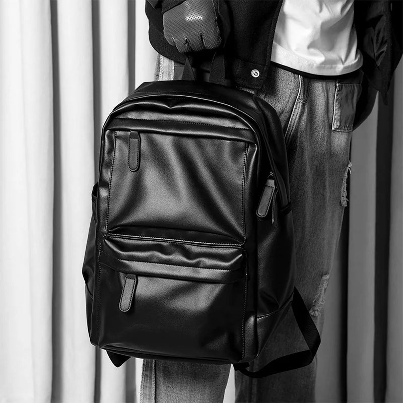 Men's PU Leather Backpack – Waterproof Travel & Laptop Bag 14"