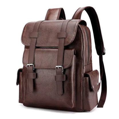 HOMEFISH Men Backpack PU Leather Bagpack Large Laptop Backpacks Male Mochilas Black Schoolbag For Teenagers Boys Brown Sac A Dos