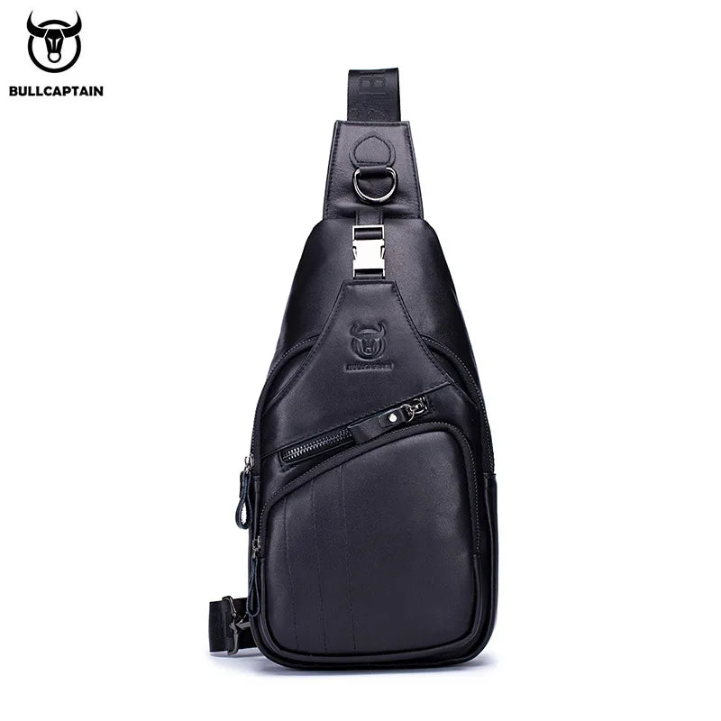 BULLCAPTAIN Genuine Leather Men’s Chest Bag – Large Capacity Casual Crossbody Sling Bag