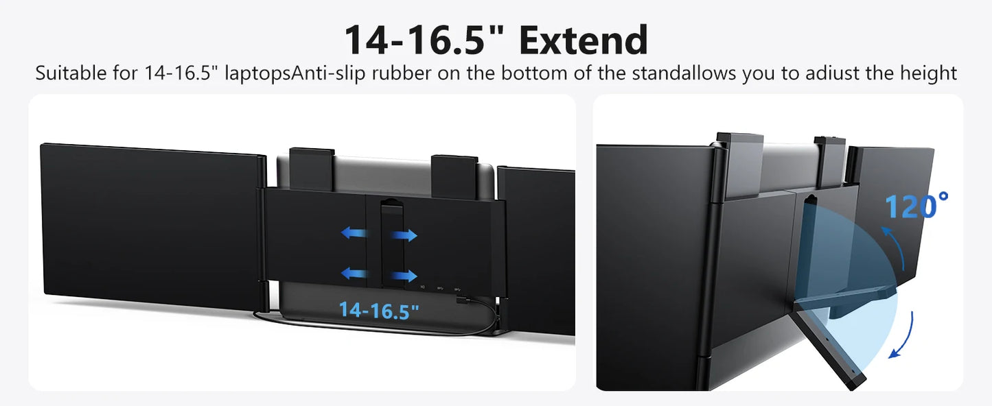 Amoudo 14” Dual Portable Monitor – FHD 1080P IPS Triple Screen for Laptops (USB-C)