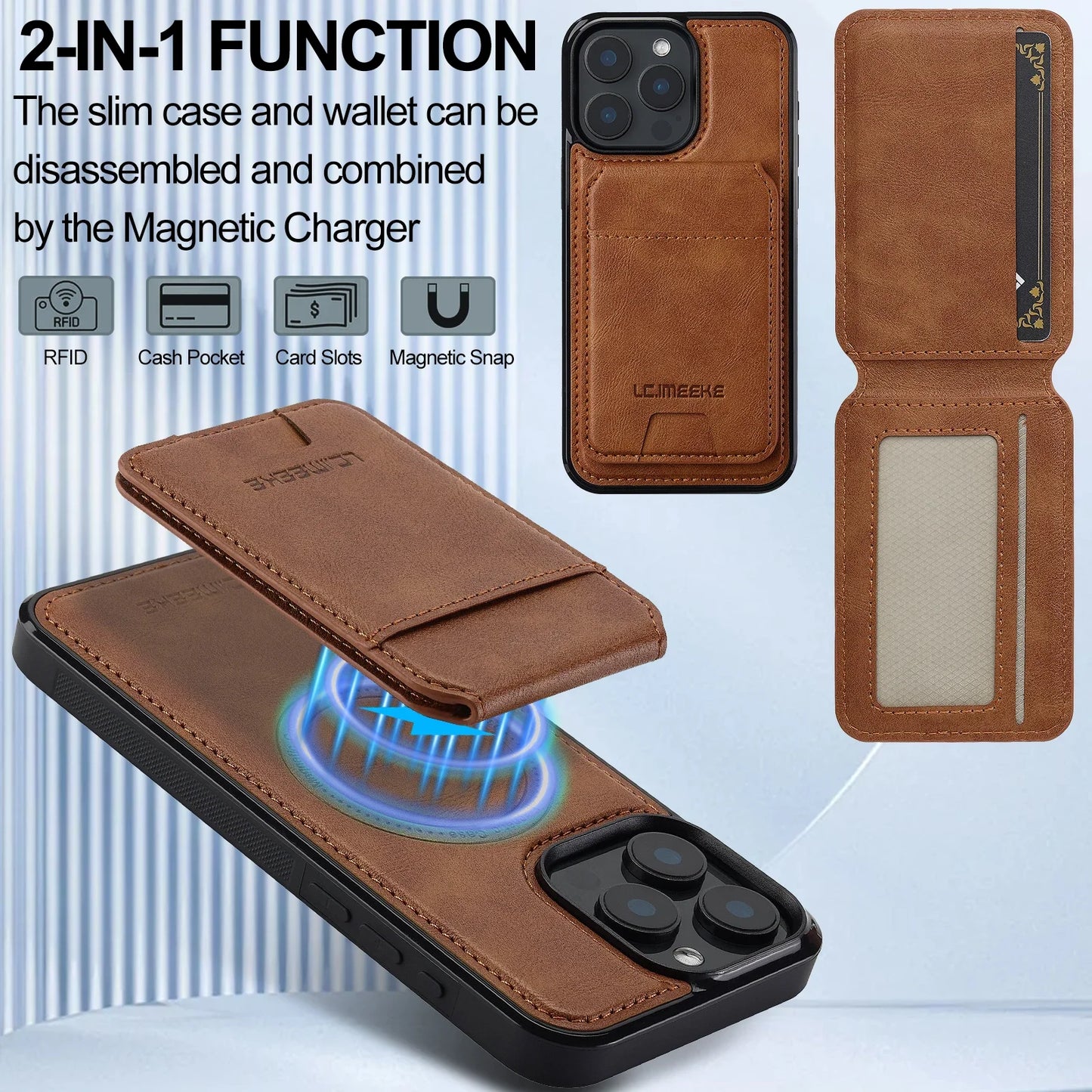 2-in-1 Detachable Leather Case with Card Pocket – iPhone 16/15/14/13/12/11 & More