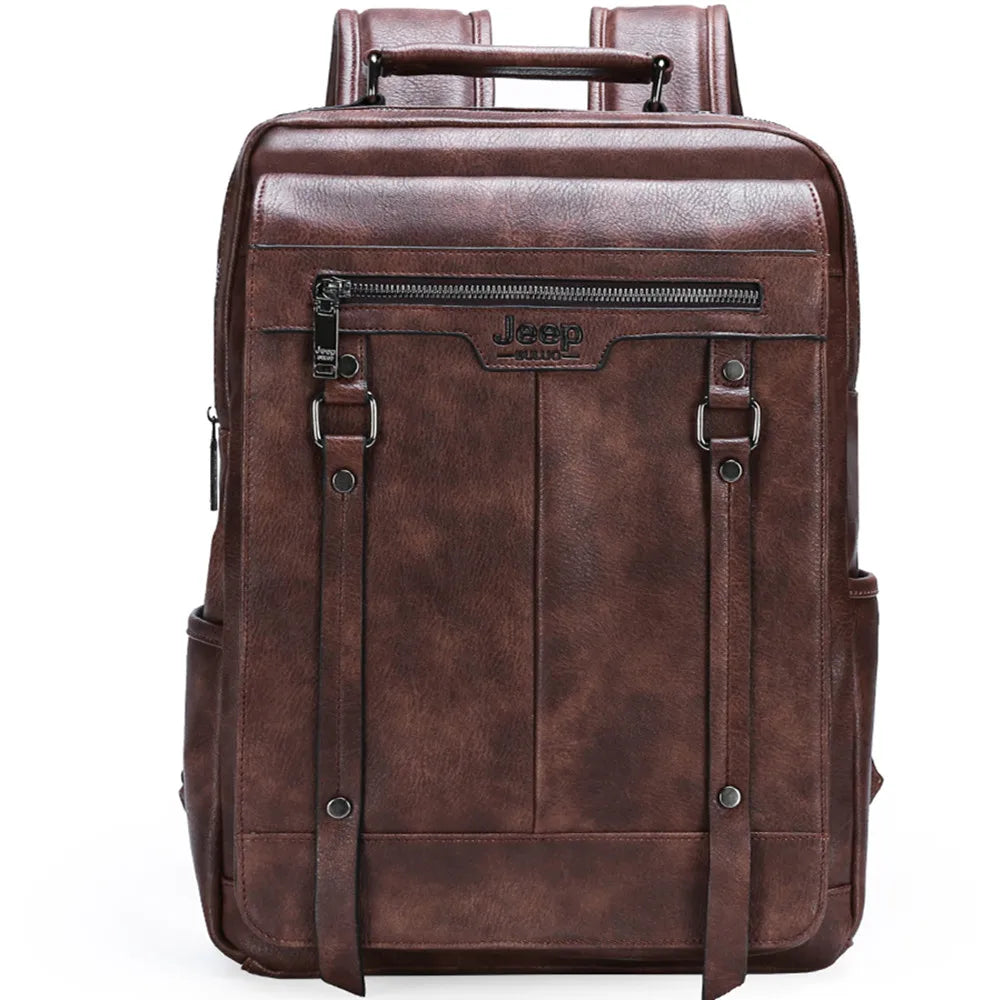 JEEP Brand Men leather backpacks Urban fashion 14inches laptop school bags Business casual Waterproof mochila EASTPAK 30L New