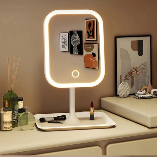 Designer LED Vanity Mirror – 3 Color Lights, Touch Control Desktop Makeup Mirror