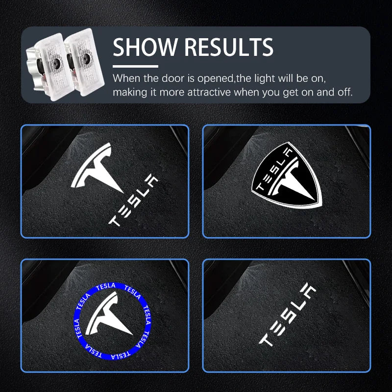 Tesla Model S/Y/3/X HD LED Door Welcome Projector Lights – Premium Logo Puddle Lamp Set of 2