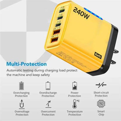 240W GaN USB-C Charger 5-in-1 – Fast Charging Power Adapter (EU/US Plug)