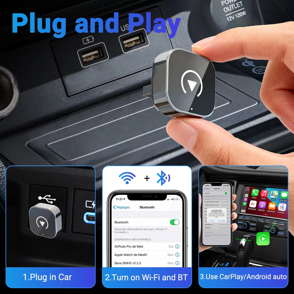 Wireless CarPlay Adapter for iPhone – Mini Plug & Play Auto Connect