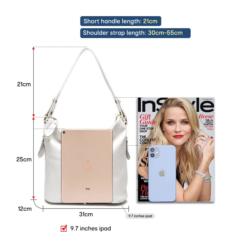 Zency Genuine Leather Women’s Hobo Bag – Elegant Medium Shoulder Handbag with Ring Detail